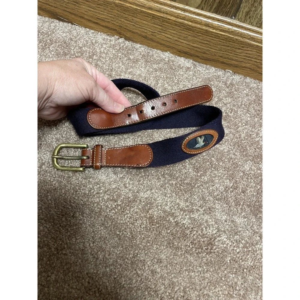 VTG Brighton Leather Belt Duck Size 34 Blue Brown Solid Brass Buckle‎